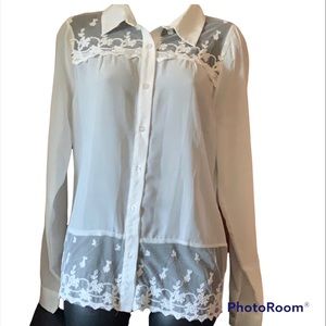 Active Sheer off white with Lace Blouse